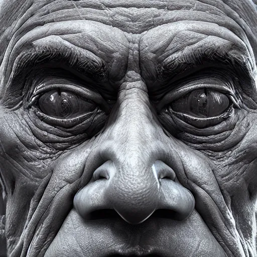 Prompt: a close up of an old man with big eyes, a raytraced image by Christoph Amberger, zbrush central contest winner, photorealism, zbrush, unreal engine 5, vray tracing