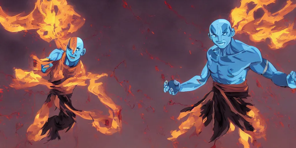 Prompt: Avatar Aang destroying the whole world. Highly detailed, artstation, dramatic.
