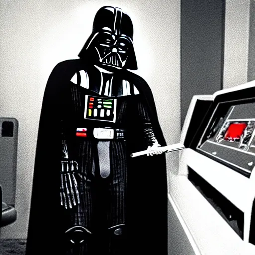 Image similar to rare photo of darth vader playing arcade game