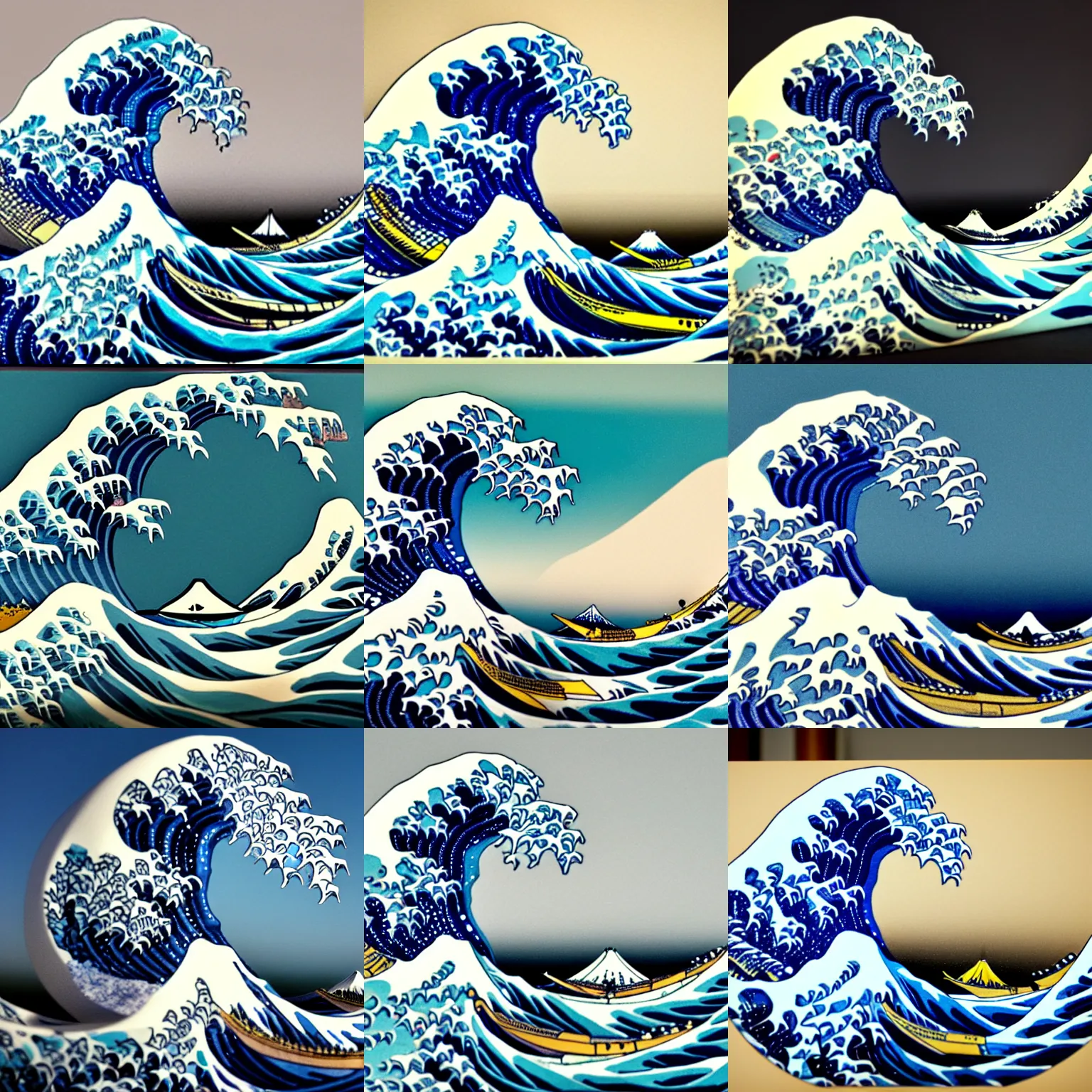 Prompt: A sculpture of The Great Wave off Kanagawa