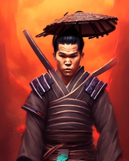 Image similar to portrait of devin booker as a ronin samurai, wearing a haori, by wlop and peter mohrbacher, dramatic action pose, extremely detailed shading, concept art, digital painting, trending on artstation, atmosphere, glow, cinematic lighting, full of color