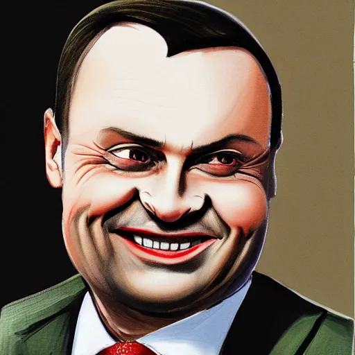 Prompt: Andrzej Duda smiling, caricature