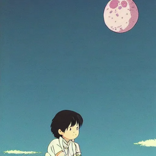 Prompt: looking at the moon, Studio Ghibli