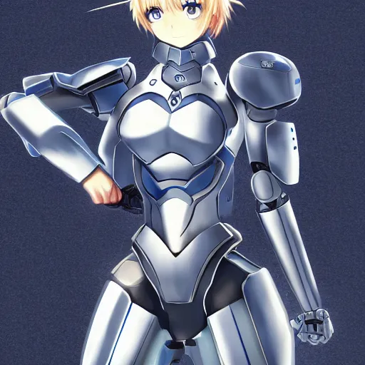 Image similar to beautiful and gorgeous full body image of saber from fate / stay night anime as a sci fi robot, high details, high resolution, noise filtered, artstation, 4 k, highly detailed, high quality, drawn by anime