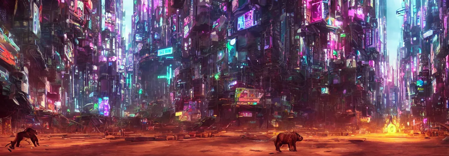 Image similar to photo of a big chungu roaming in a cyberpunk futuristic city