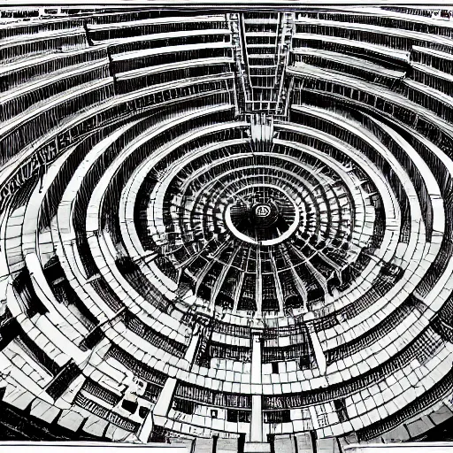 Prompt: hyper detailed architectural drawing of a panopticon