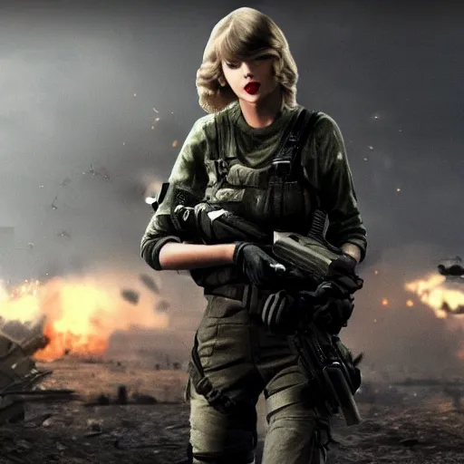 Image similar to Taylor Swift in Call of Duty, 4k