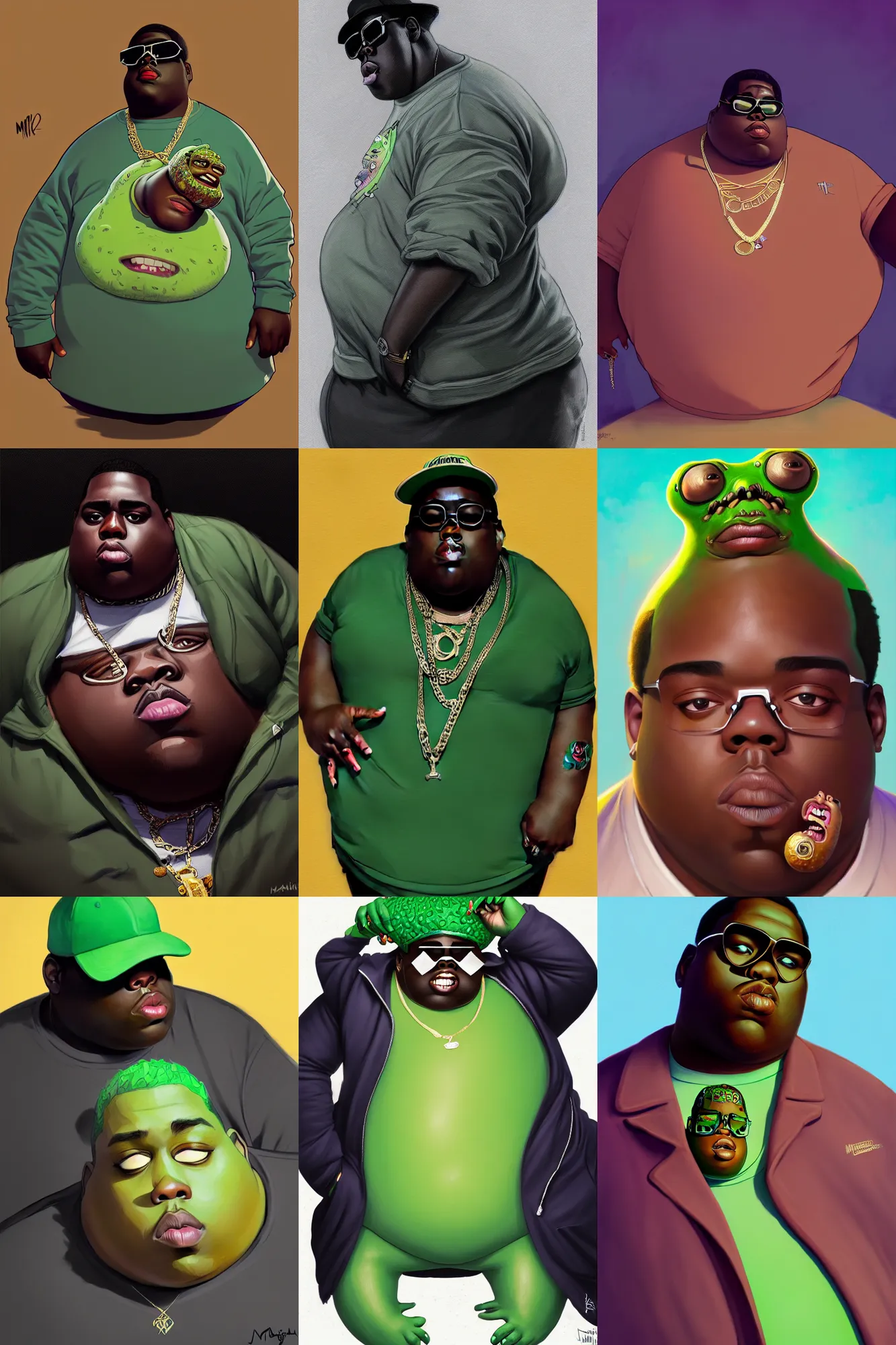 Image similar to the notorious b. i. g. as pickle rick, animation pixar style, shaded lighting poster by magali villeneuve, artgerm, jeremy lipkin and michael garmash, rob rey and kentaro miura style, trending on art station