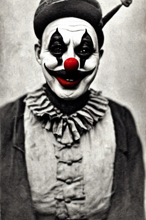 Image similar to old realistic photo of face of a clown, photograph, early 1 9 0 0's, black and whitehighly detailed, matte, sharp focus, smooth, sharp focus, illustration