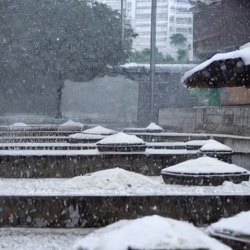 Prompt: photograph of snowing in Dhaka