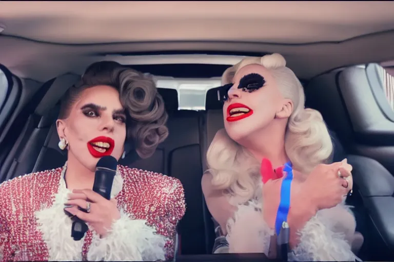 Image similar to lady gaga and judy garland in carpool karaoke, lady gaga, judy garland, red weapon 8 k s 3 5, cooke anamorphic / i lenses, highly detailed, cinematic lighting