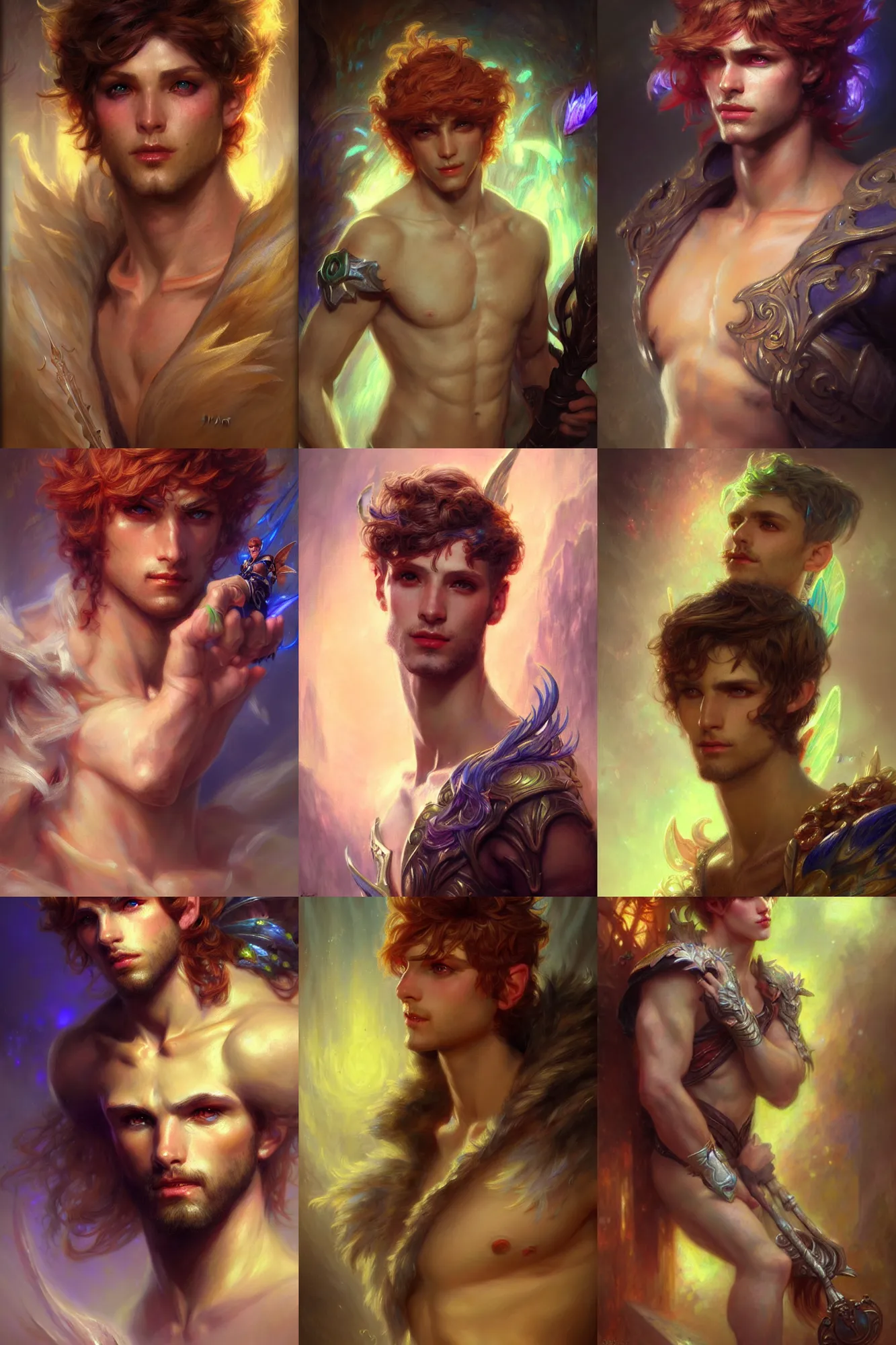Prompt: realistic portrait beautiful concept art of a male fairy league of legend character, created by gaston bussiere and albert lynch, high detailed, smooth draw, synthwave neon retro, intricate, trending on artstation