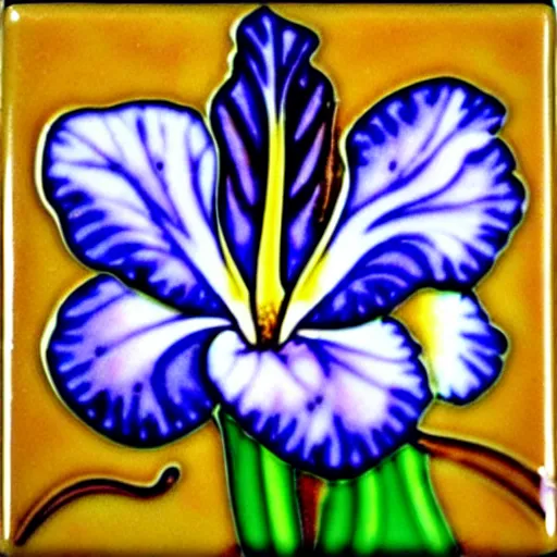 Image similar to a beautiful art nouveau ceramic tile of an iris flower