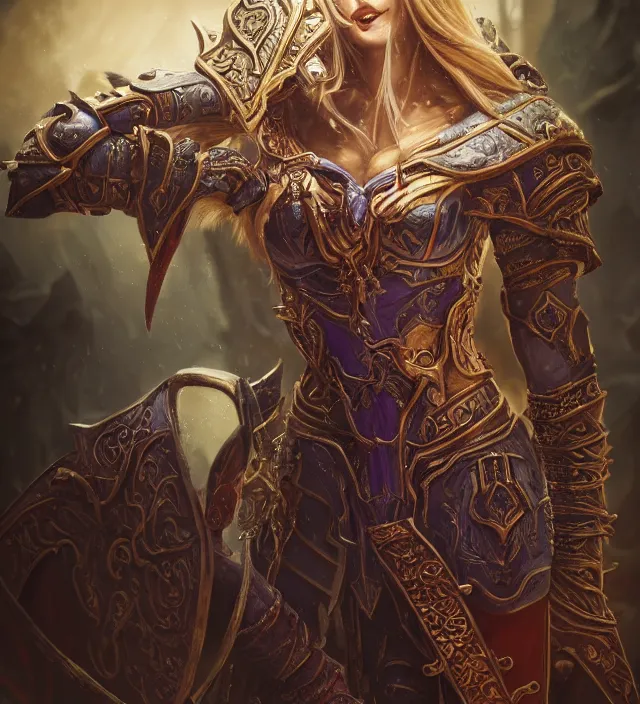 Image similar to Sylvanas Windrunner portrait, intricate ornate armor, subject in the middle of the frame, rule of thirds, golden ratio, elegant, digital painting, octane 4k render, zbrush, hyperrealistic, artstation, concept art, smooth, sharp focus, illustration from Warcraft by Ruan Jia and Mandy Jurgens and Artgerm and William-Adolphe Bouguerea