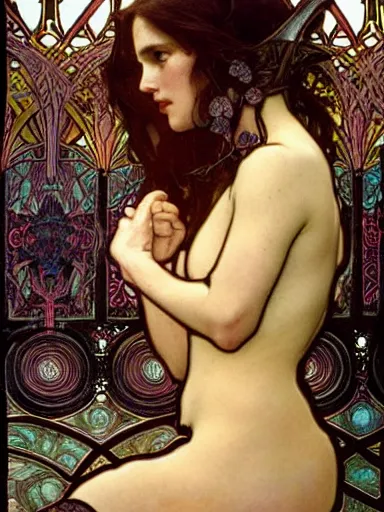 Prompt: a beautiful painting of natalie portman by Alphonse Mucha and by yoshitaka Amano and by Mark Brooks and by john william waterhouse and by arthur rackham, Art Nouveau, Neo-Gothic, gothic, award winning painting, hyperdetailed, detailed