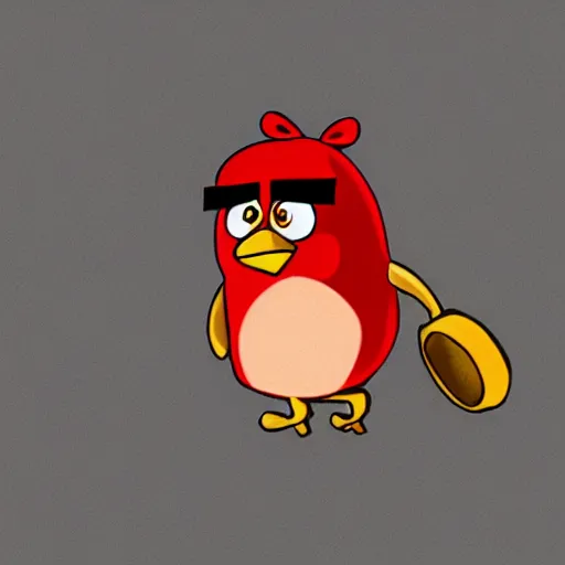 Prompt: drawing of red from angry birds wearing a gold chain