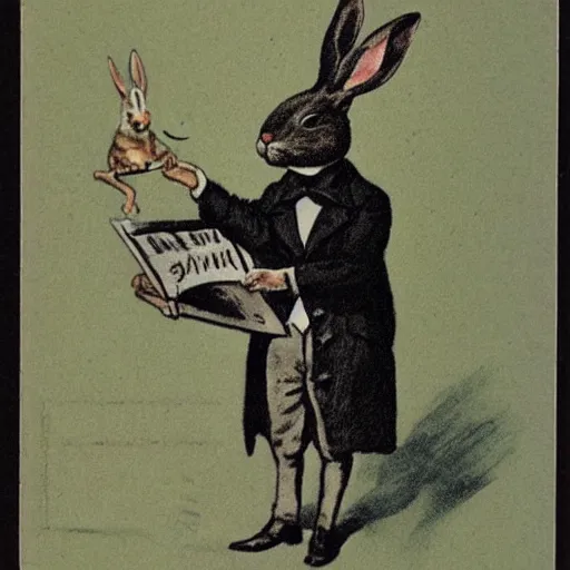Prompt: a 1 9 1 0 s postcard showing a famous rabbit dressed as beethoven
