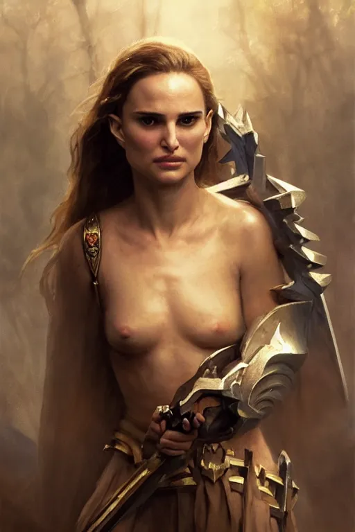 Image similar to natalie portman, legendary warrior, heroic, lord of the rings, tattoos, decorative ornaments, battle armor, by carl spitzweg, ismail inceoglu, vdragan bibin, hans thoma, greg rutkowski, alexandros pyromallis, perfect face, fine details, realistic shading photorealism