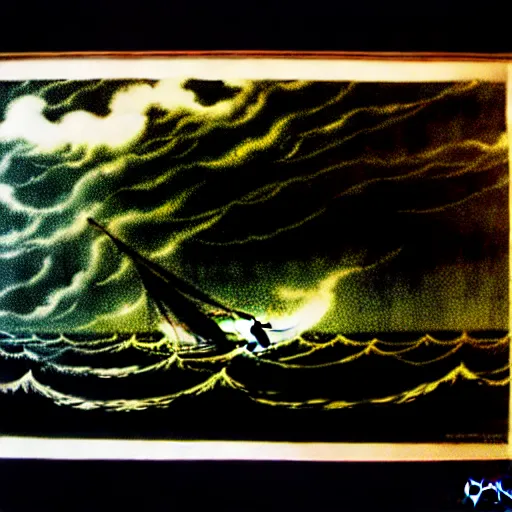 Image similar to a highly detailed hyperrealistic scene of a ship being attacked by giant squid tentacles, ultra realistic, jellyfish, squid attack, dark, voluminous clouds, thunder, stormy seas, pirate ship, dark, high contrast, yoji shinkawa, scary, m.c. Escher, highly detailed, brutal, beautiful, octopus arms attacking the ship from the storm, illusion, artgerm