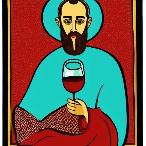 Image similar to pop art of an Orthodox monk drinking wine