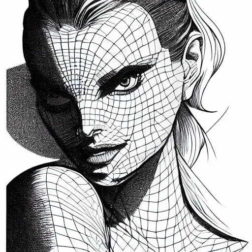 Image similar to clean simple line art of a woman. white background. well composed, clean black and white line drawing, beautiful detailed face. illustration by josan gonzalez and steve ditko and greg rutkowski