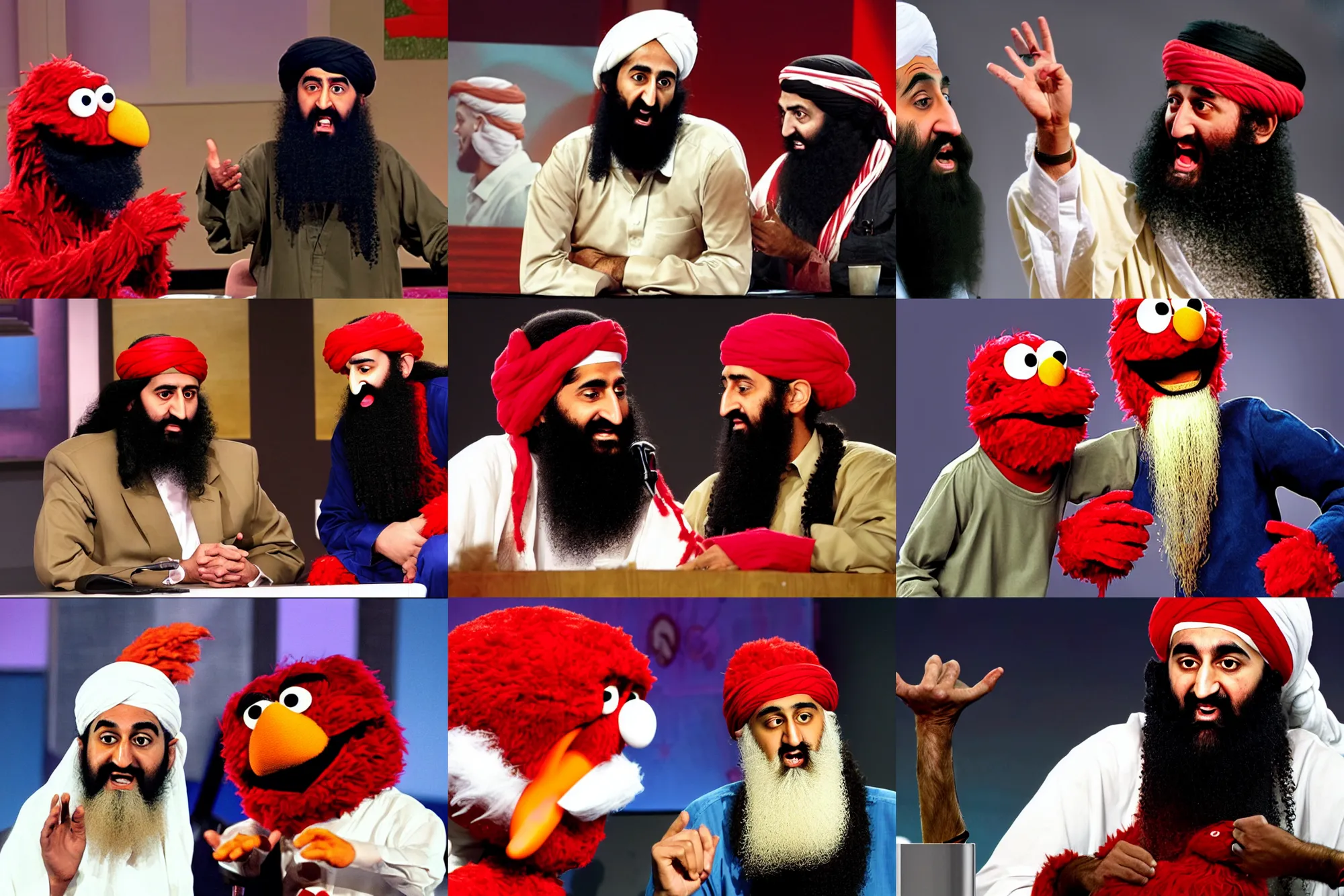 Image similar to osama bin laden debating elmo