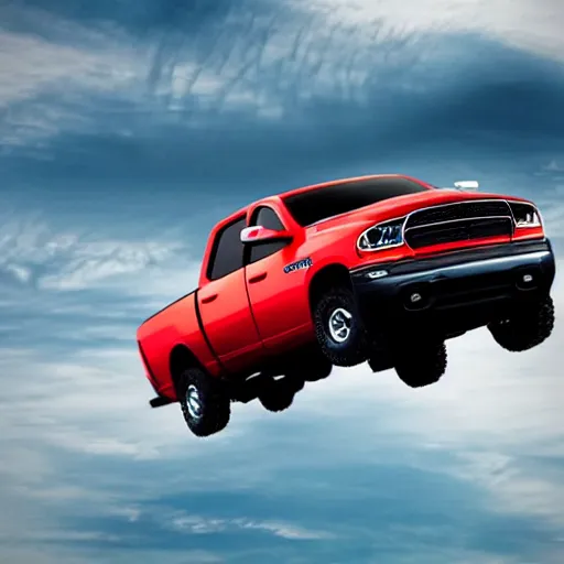 Image similar to photograph of a new dodge ram flying in the sky