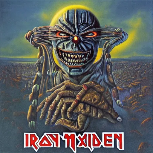 Image similar to iron maiden album cover surrealism 8 k hyperdetailed