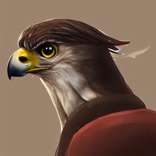 Image similar to profile picture of a falcon in sci-fi clothing looking smug, quarter view, close up, trending on artstation