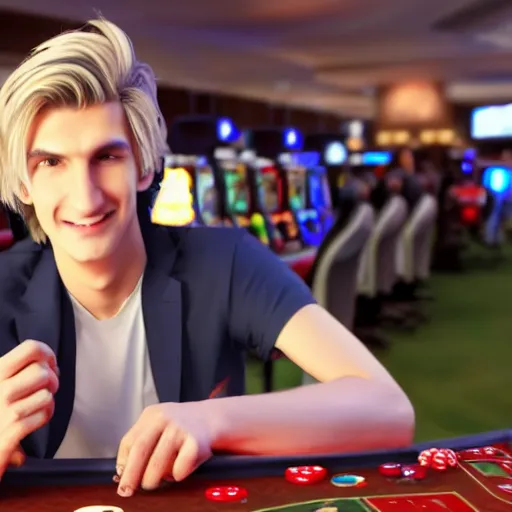 Image similar to a high quality photo of handsome gigachad XQC gambling, photorealism, 8k, artstation