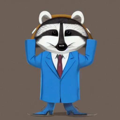 Prompt: anthropomorphic racoon, chibby, male, blue jacket