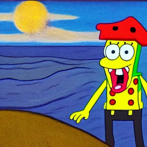 Image similar to sponge bob as the scream 1 8 9 5