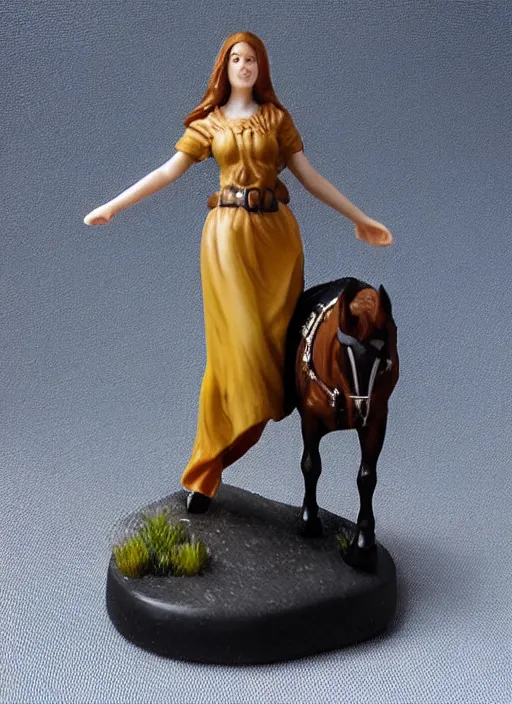 Image similar to 80mm resin detailed miniature of a Woman with a Horse, Product Introduction Photos, 4K, Full body, simple background