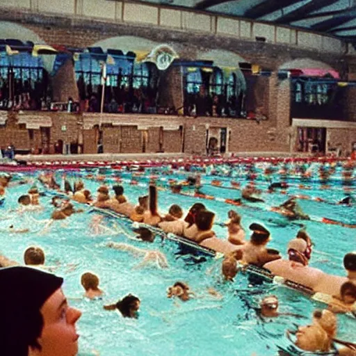 Image similar to Scene from Harry Potter and the Sorcerers Stone being filmed at the local swimming pool, photo