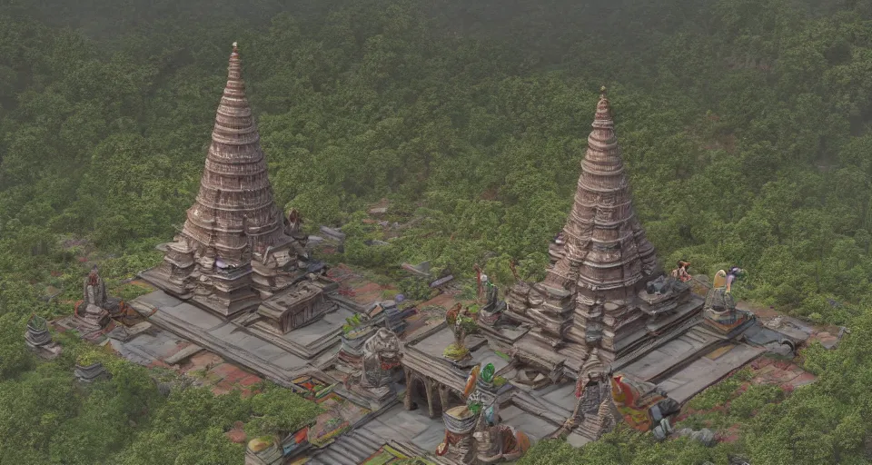 Prompt: a detailed hyper realistic concept art of hindu shiva temple in himalyas, 4 k detailed, artstation