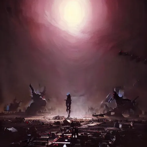 Image similar to only the dead have seen the end of war, artwork by artgerm, danger lurking in the night, fear of death, rendered in pov - ray, style of greg rutkowski and jackson pollock