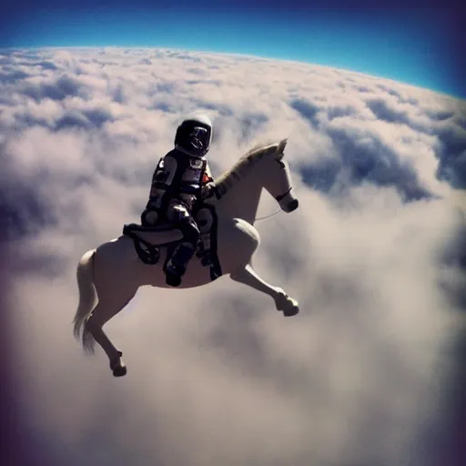 Prompt: iPhone photograph of an astronaut riding a Pegasus over the clouds