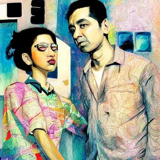 Prompt: artwork by salman toor and wong kar - wai