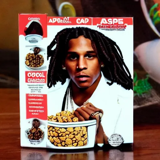 Image similar to asap rocky, on a cereal box