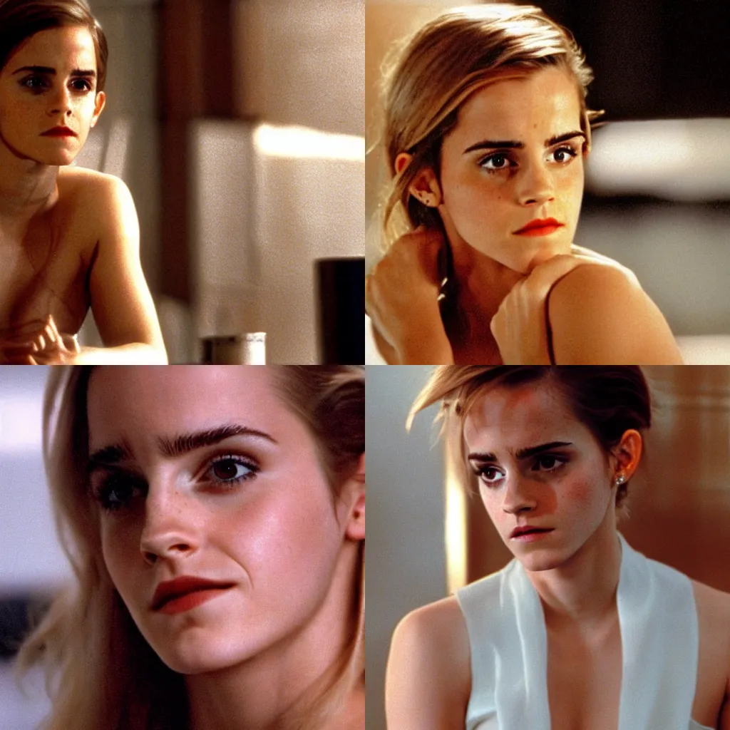 Prompt: still of emma watson in basic instinct ( 1 9 9 2 ), sensual