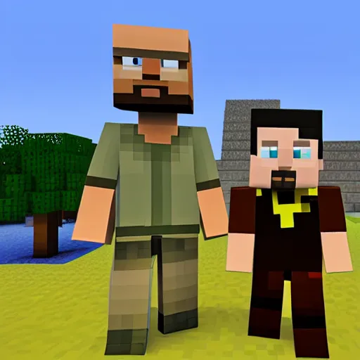 Prompt: walter white and jesse pinkman in minecraft, nvidia rtx