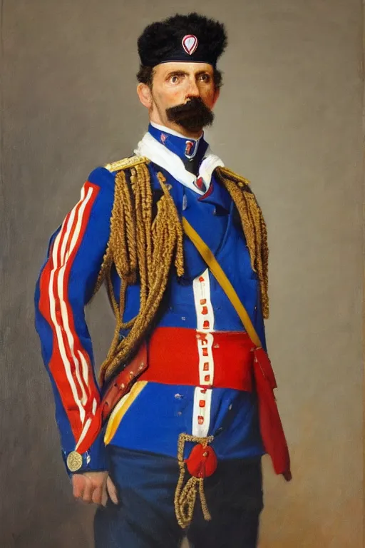 Prompt: full body portrait of the dictator of the philadelphia 7 6 ers, 1 8 8 9, in full military garb, oil on canvas by william sidney mount, trending on artstation