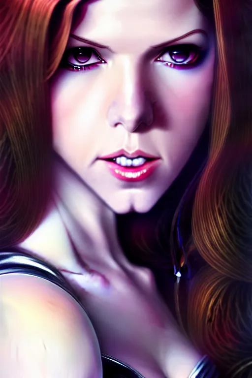 Image similar to ultra realistic, beautiful Anna Kendrick Zatanna DC Comics, modern anime, fantasy, eerie, intricate details, atmospheric, elegant, super highly detailed, professional digital painting, artstation, concept art, 8k, art by artgerm and eiichiro oda and koyoharu gotouge