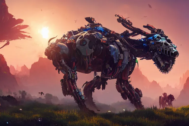 Image similar to bristleback machine mecanical creature robot of horizon forbidden west horizon zero dawn radiating a glowing aura global illumination ray tracing hdr fanart arstation by ian pesty and alena aenami artworks in 4 k