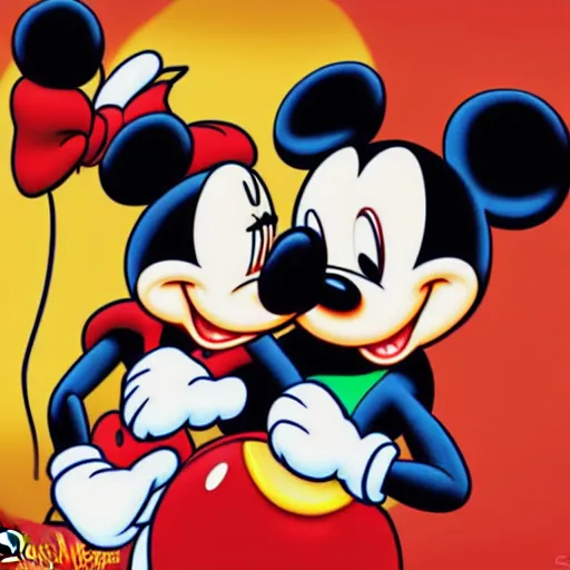 Image similar to Lebron James Kissing Mickey Mouse, digital art