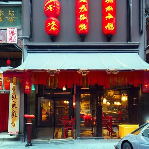 Prompt: a chinese restaurant in new york city ， rainy ， makoto shinkai style