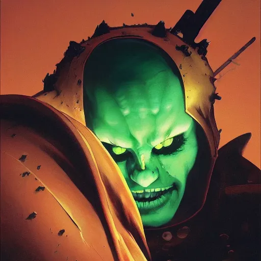 Image similar to 4k headshot of Spawn from Macfarlane comics , killing with green fire by Craig Mullins, ilya kuvshinov, krenz cushart, epic , artgerm trending on artstation by Edward Hopper and Dan Mumford and WLOP and Rutkovsky, beksinski carl spitzweg moebius and tuomas kocar, intricate artwork by caravaggio, Unreal Engine 5, Lumen, Nanite , 4K headshot of godlike clown with defined arms and open hands and bloody clothes with giant mandala wings , intricate face , flawless anime cel animation by Kentaro Miura, psychedelic , highly detailed upper body , professionally post-processed , beautiful, scary, symmetry accurate features, epic, octane rendered, anime masterpiece, accurate