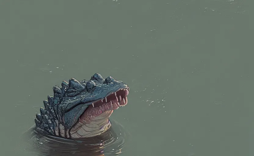 Image similar to a cute gator in a river by Atey Ghailan