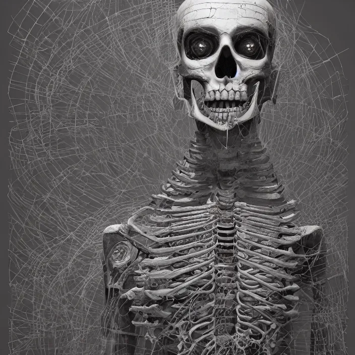 Image similar to portrait of Buddhist Monk as a skeleton. intricate abstract. intricate artwork. nightmare fuel. by Tooth Wu, wlop, beeple, dan mumford. octane render, trending on artstation, greg rutkowski very coherent symmetrical artwork. cinematic, hyper realism, high detail, octane render, 8k, iridescent accents