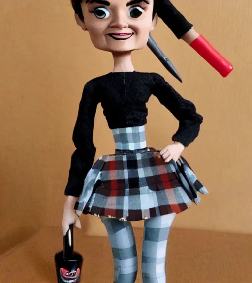 Image similar to audrey hepburn cos play lumberjack, stop motion vinyl action figure, plastic, toy, butcher billy style